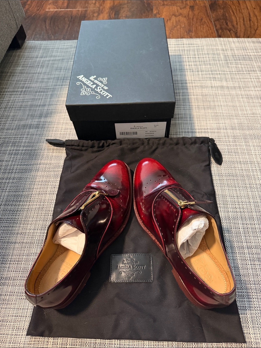 The office of Angela Scott Women’s Burgundy Patent Leather Monk-Strap Oxfords